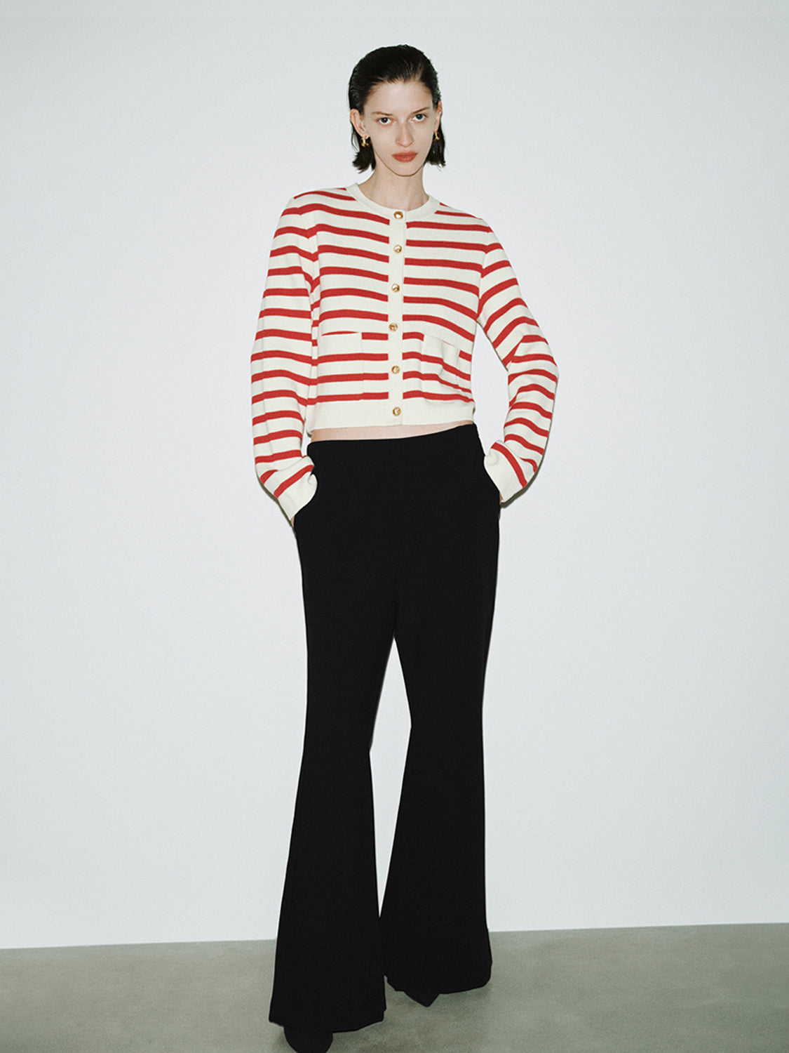 Striped Crew Neck Knitted Cardigan - Image 7