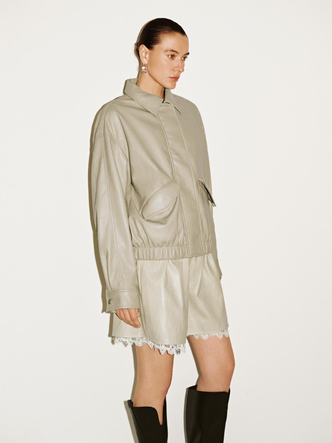 Faux Leather Concealed Button Bomber Jackets - Image 2