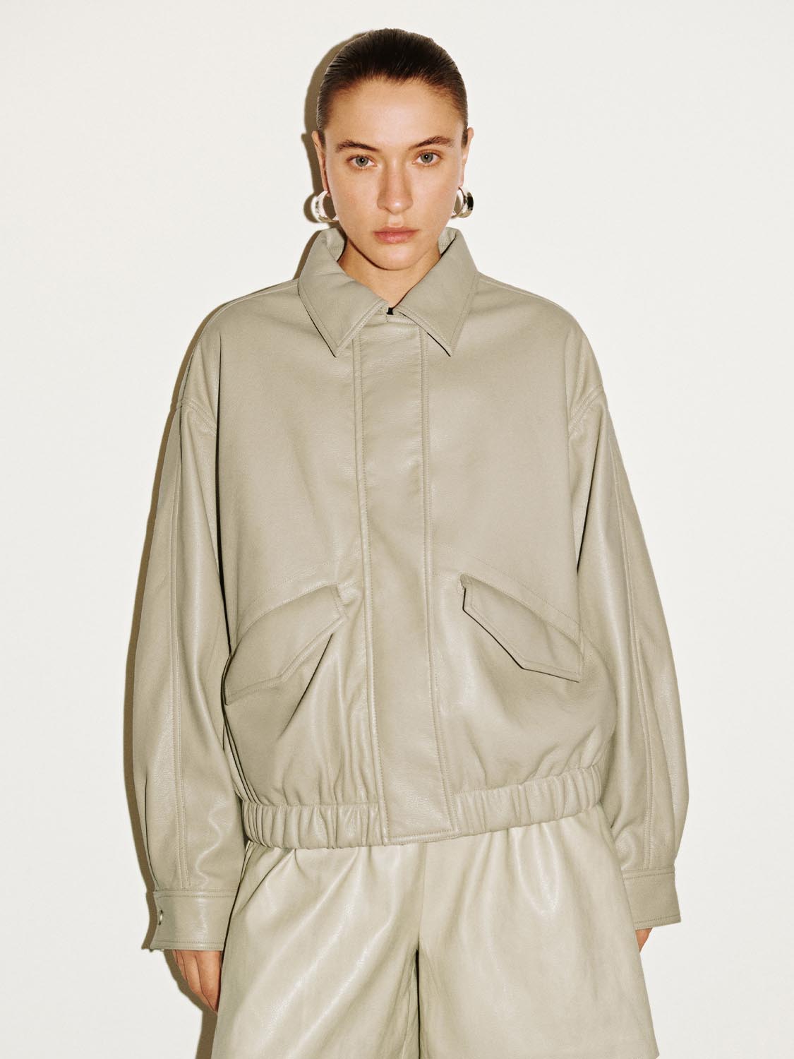 Faux Leather Concealed Button Bomber Jackets - Image 9