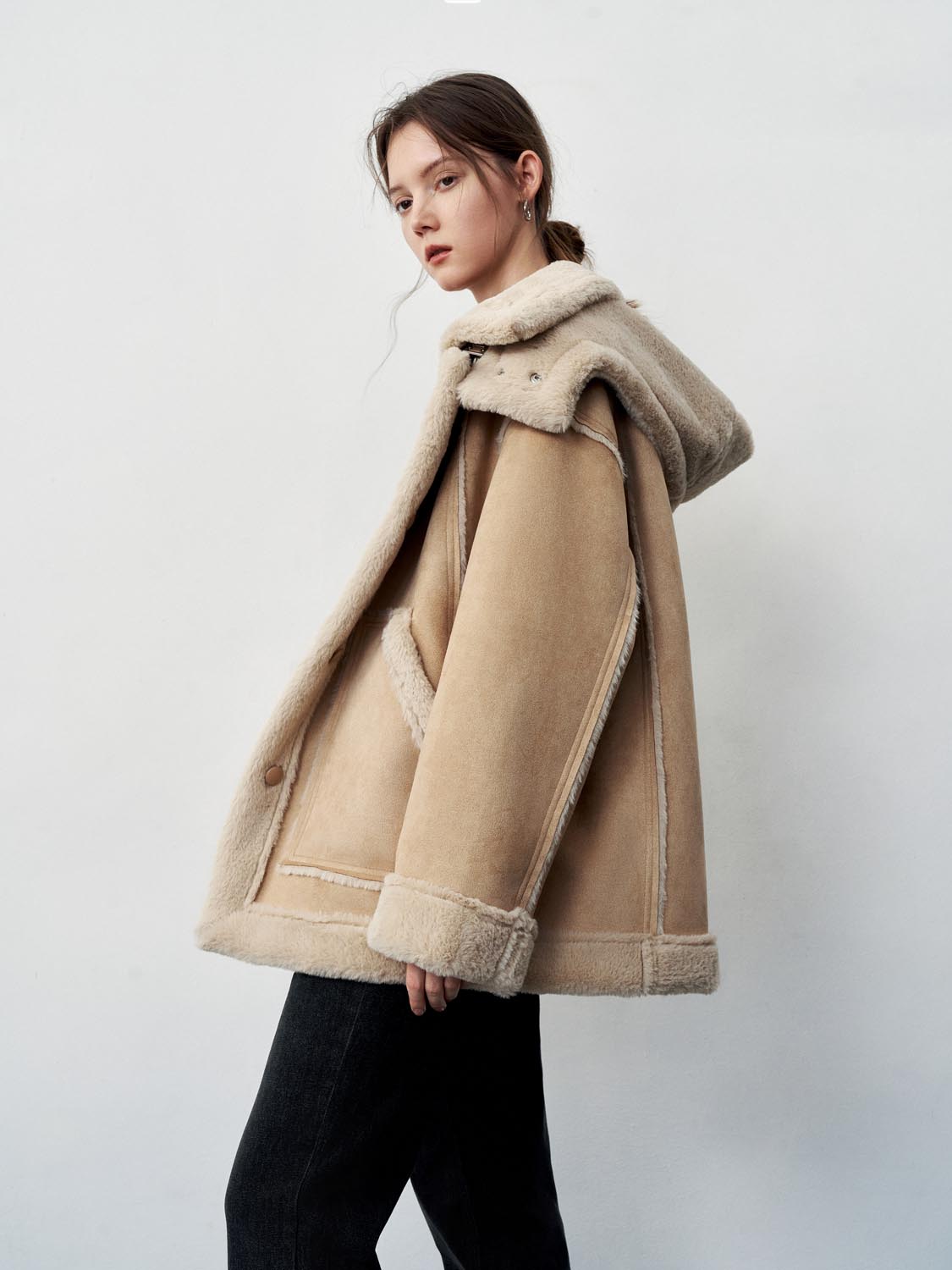 Faux Shearling High Neck Button Up Jackets - Image 2