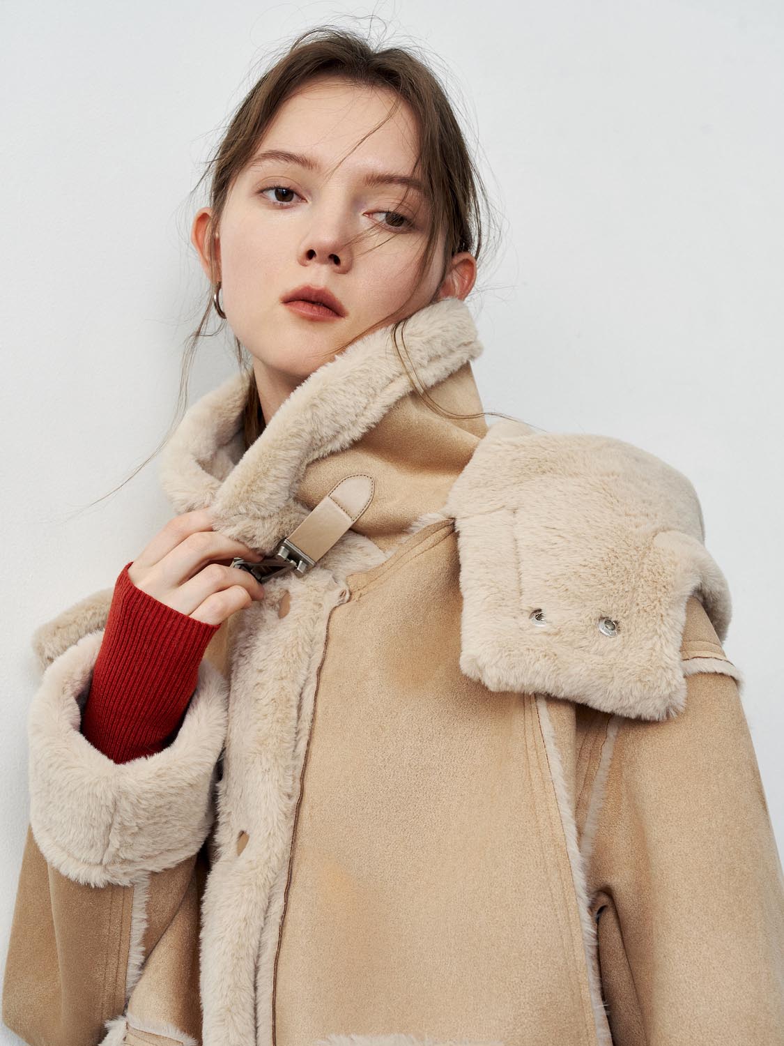 Faux Shearling High Neck Button Up Jackets - Image 3