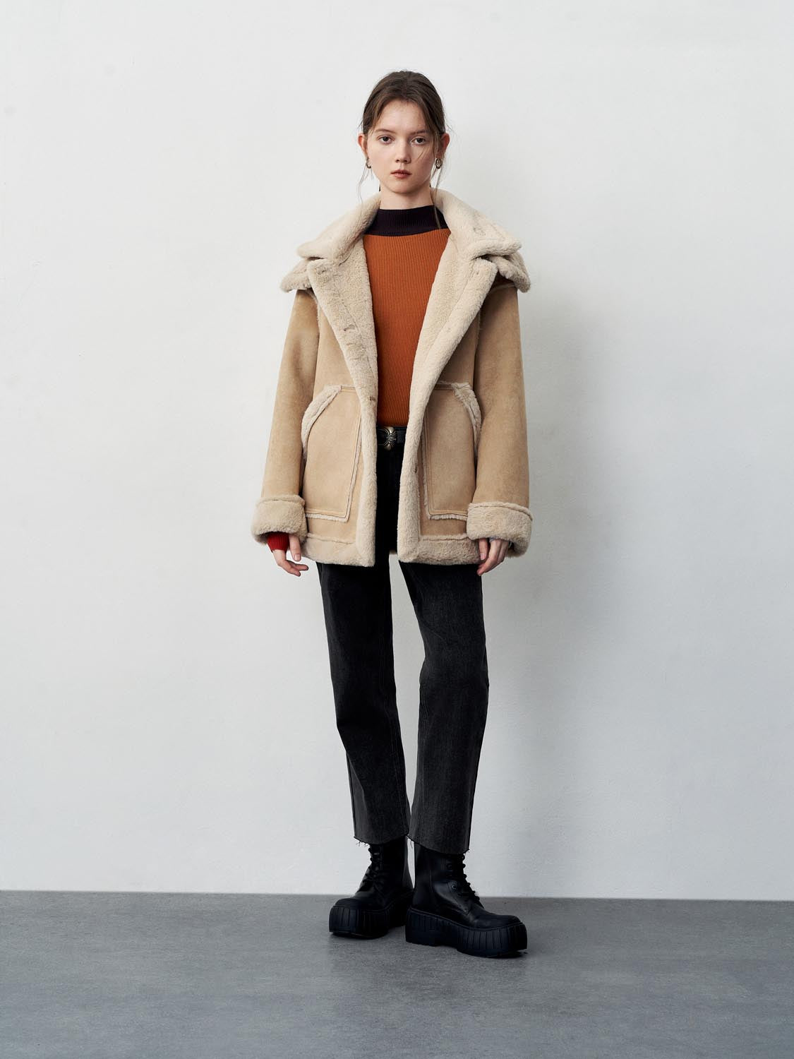 Faux Shearling High Neck Button Up Jackets - Image 4