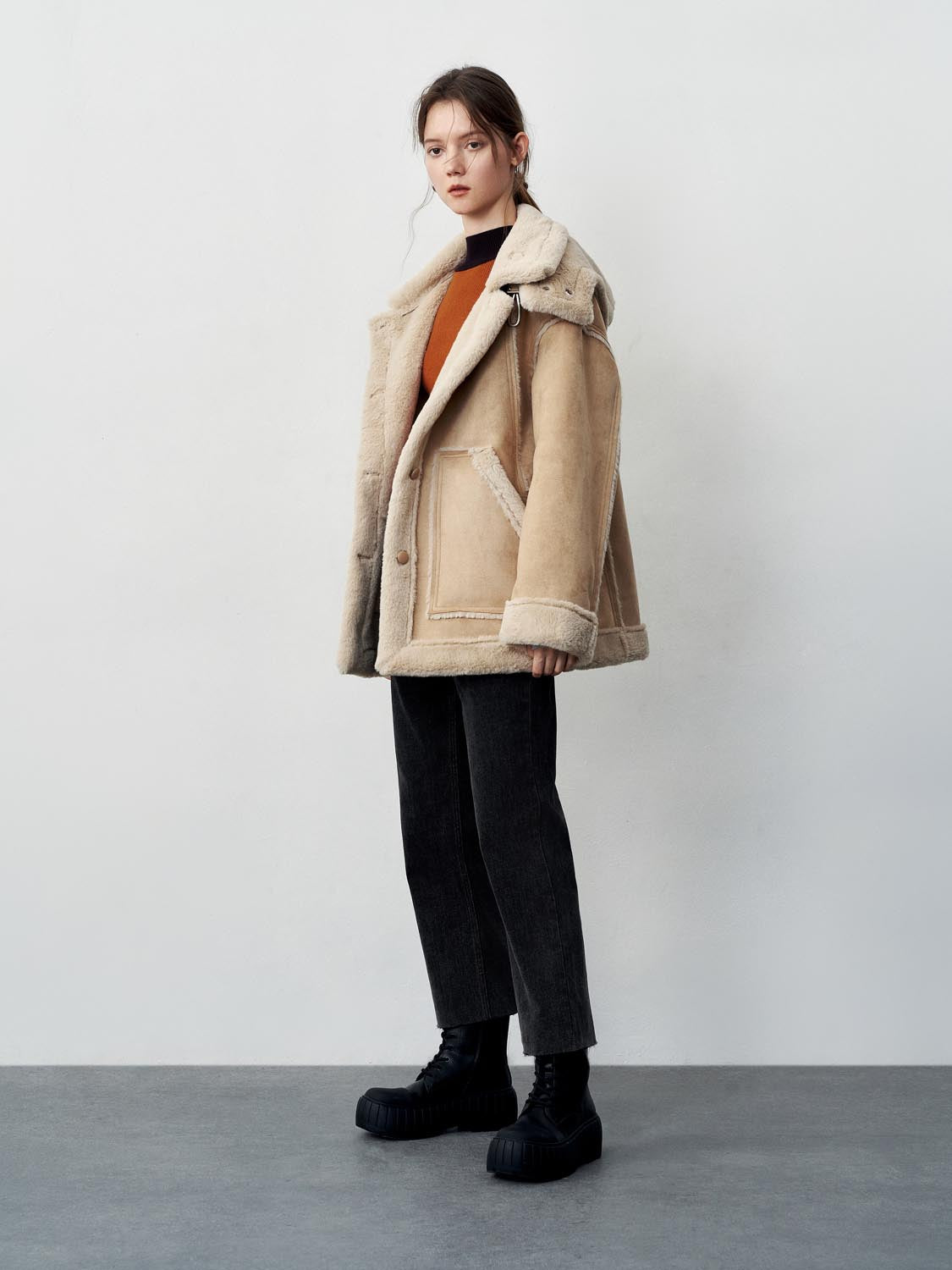 Faux Shearling High Neck Button Up Jackets - Image 5