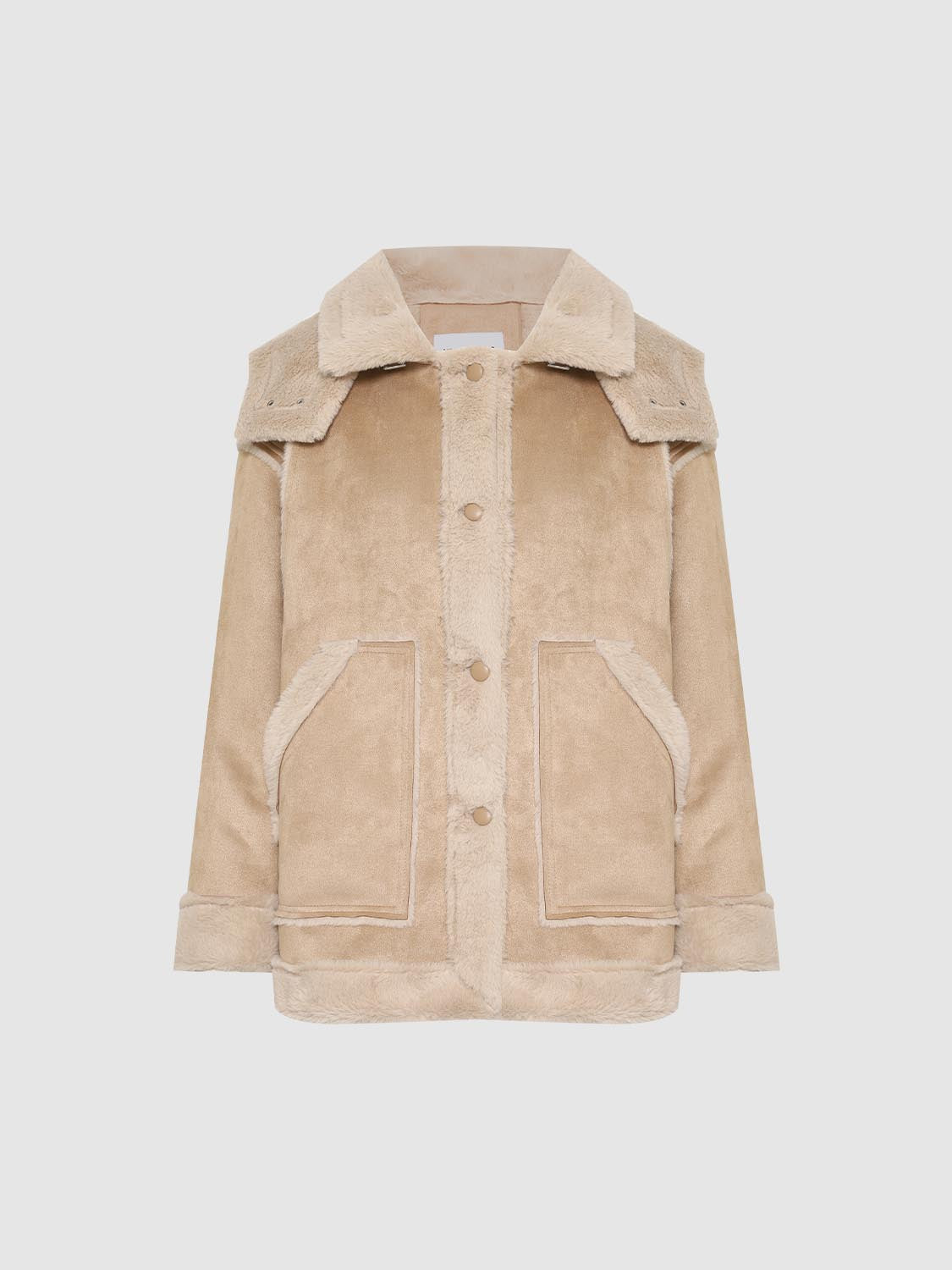 Faux Shearling High Neck Button Up Jackets - Image 7