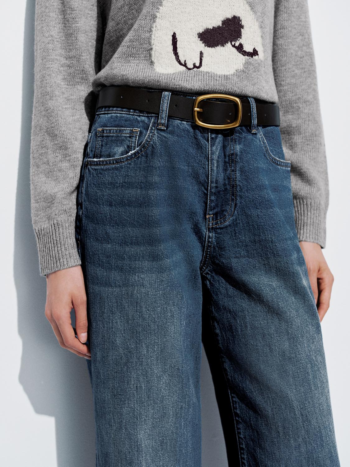 Belted Cuffed Wide Leg Jeans - Image 5