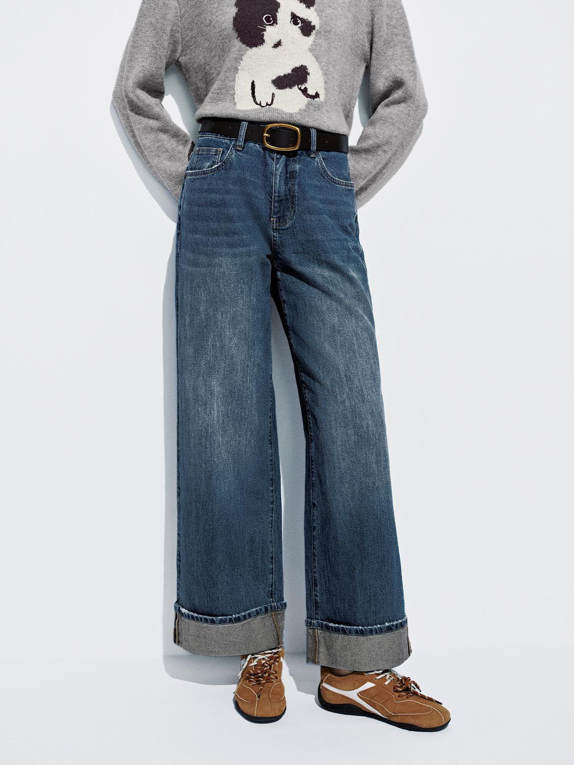 Belted Cuffed Wide Leg Jeans - Image 9
