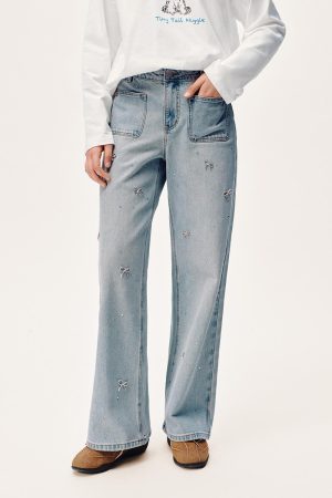 Bow Detail Wide Leg Jeans