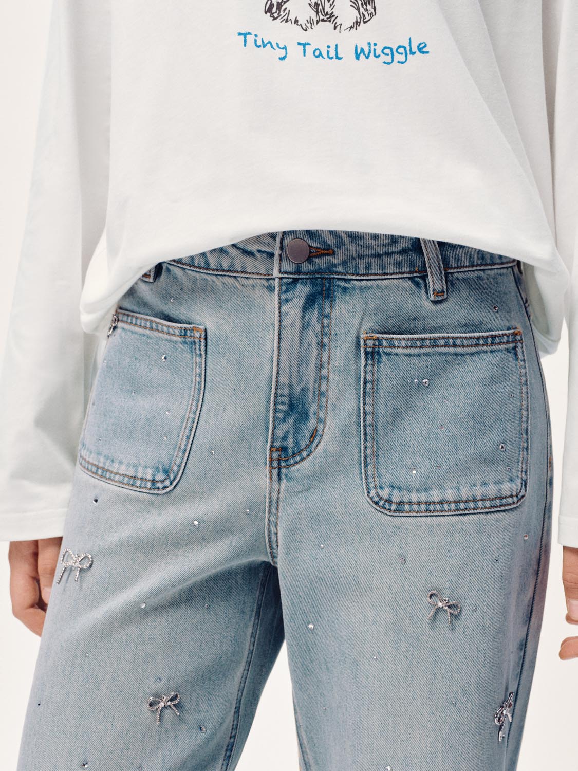 Bow Detail Wide Leg Jeans - Image 5