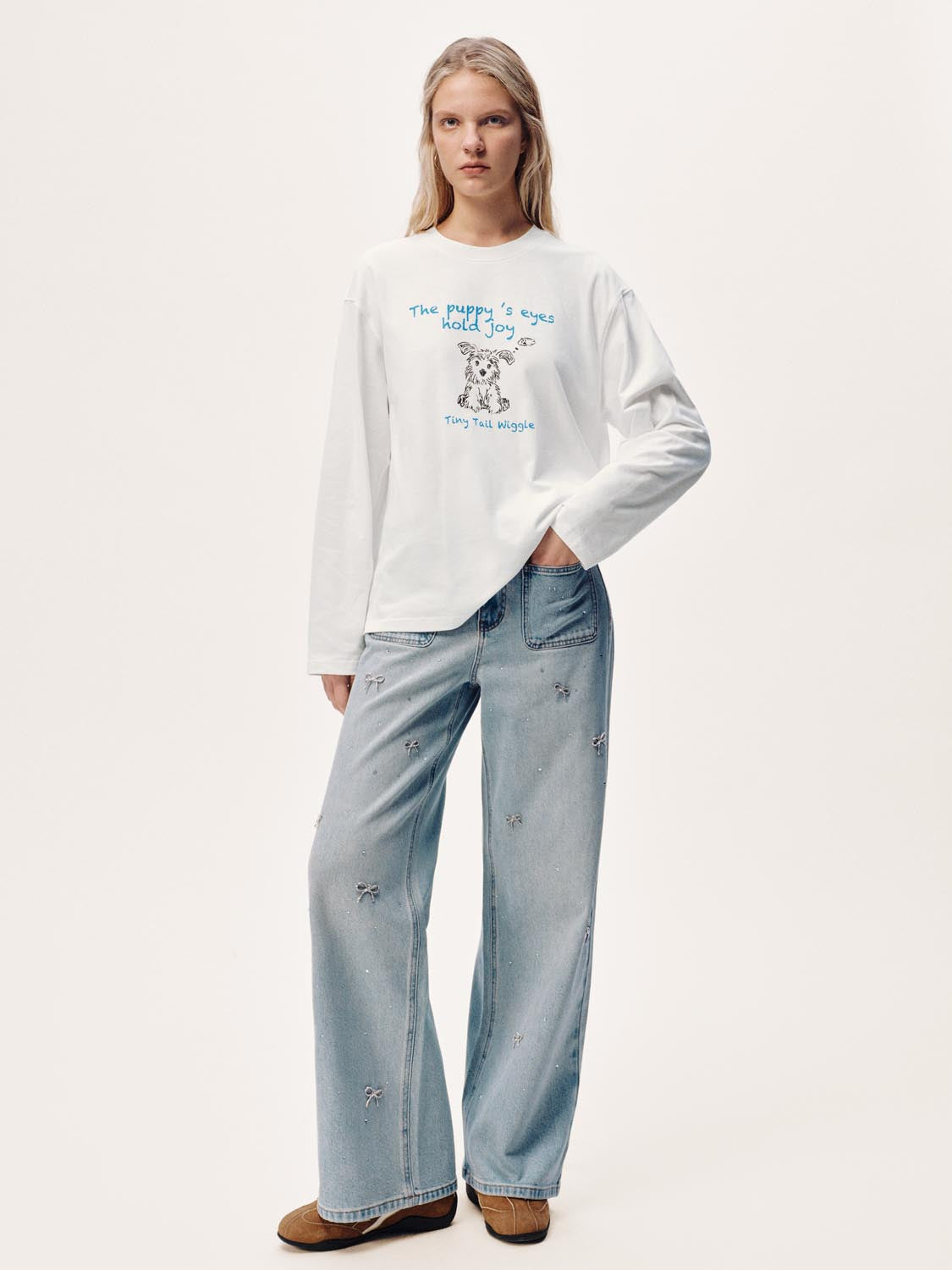 Bow Detail Wide Leg Jeans - Image 7