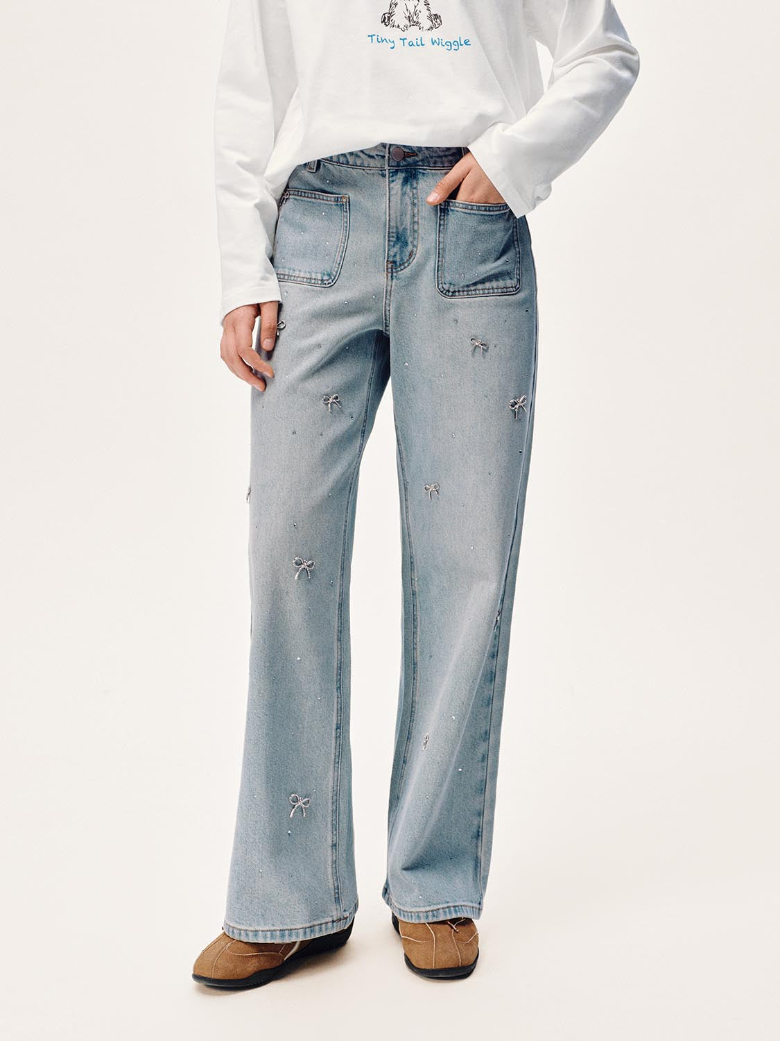 Bow Detail Wide Leg Jeans - Image 9