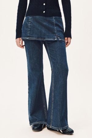 2 In 1 Skirt Overlay Flare Leg Jeans