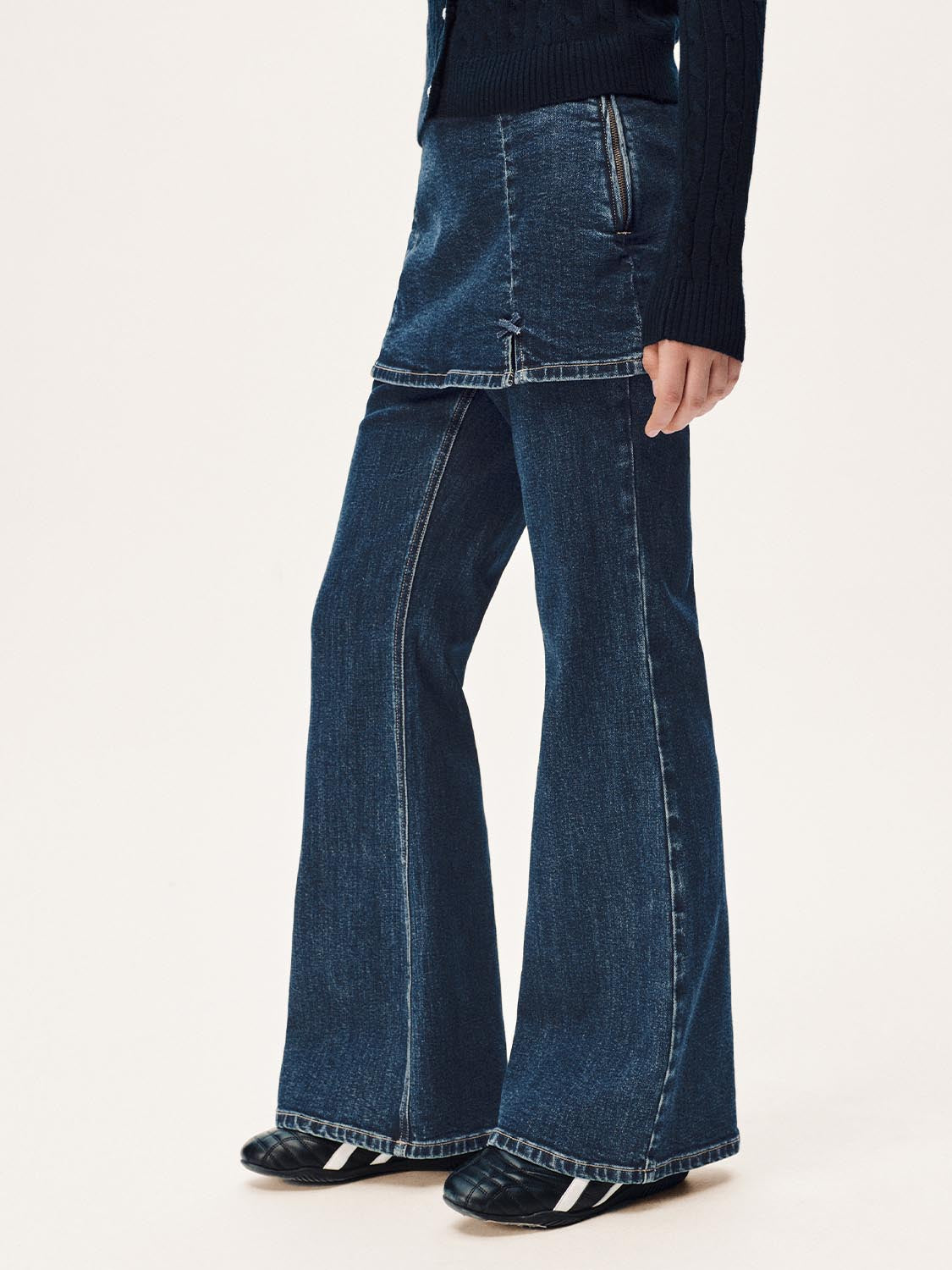 2 In 1 Skirt Overlay Flare Leg Jeans - Image 3