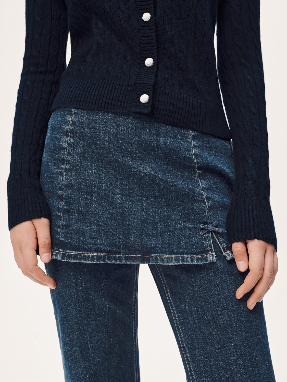 2 In 1 Skirt Overlay Flare Leg Jeans - Image 5