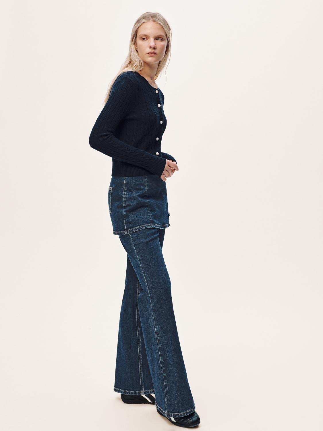 2 In 1 Skirt Overlay Flare Leg Jeans - Image 6