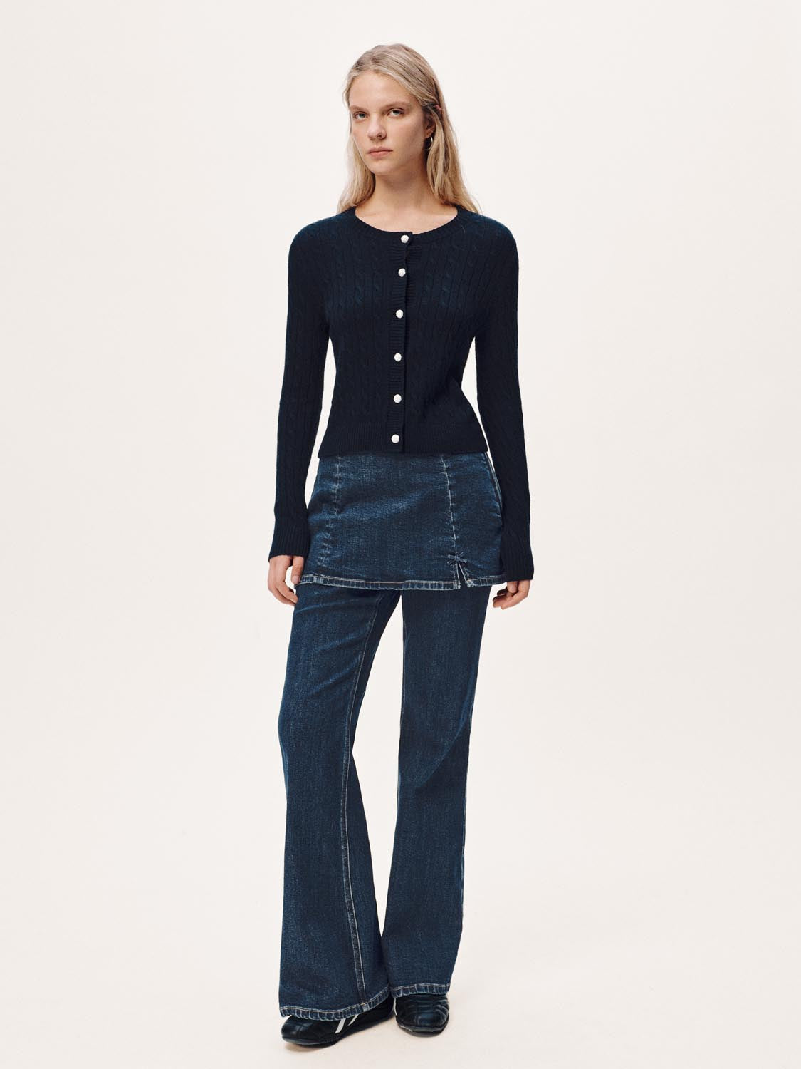 2 In 1 Skirt Overlay Flare Leg Jeans - Image 7