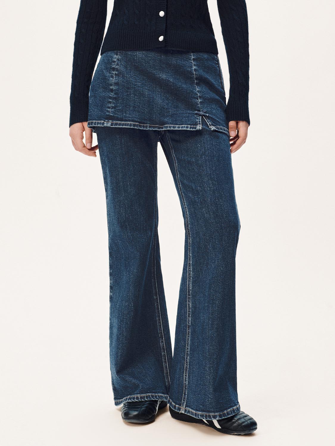 2 In 1 Skirt Overlay Flare Leg Jeans - Image 9