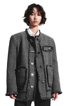 Metal Button Patch Pockets Tweed Wool Blend Jackets