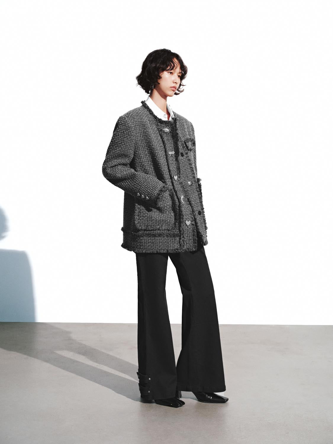 Metal Button Patch Pockets Tweed Wool Blend Jackets - Image 4