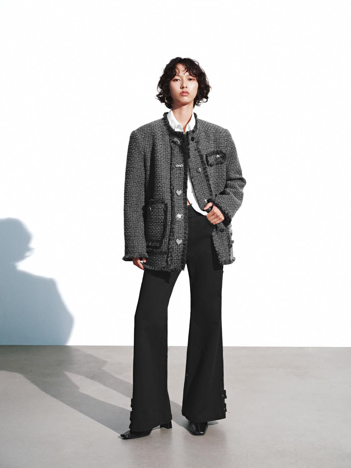 Metal Button Patch Pockets Tweed Wool Blend Jackets - Image 5