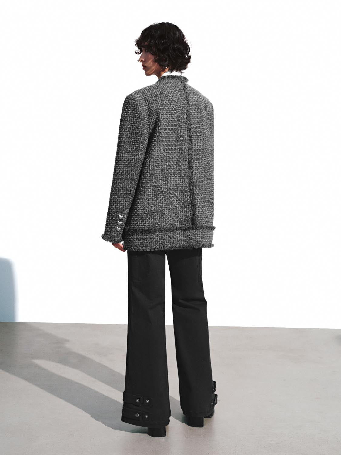 Metal Button Patch Pockets Tweed Wool Blend Jackets - Image 6