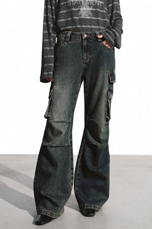 Flap Pocket Flare Leg Jeans