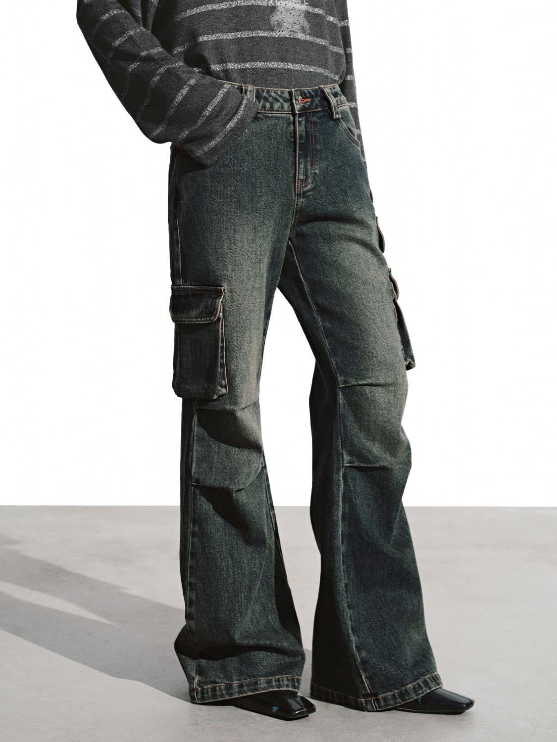 Flap Pocket Flare Leg Jeans - Image 3