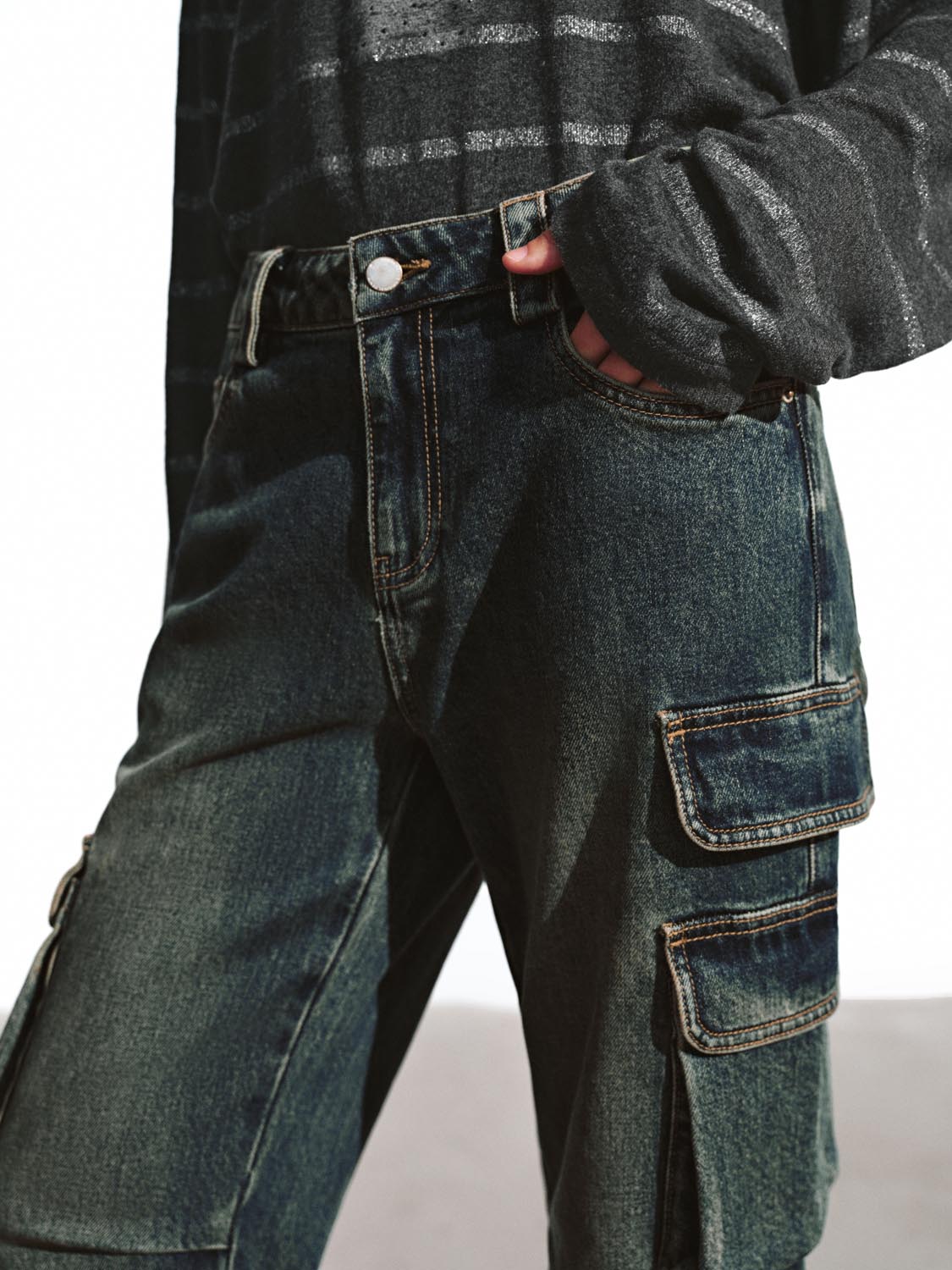 Flap Pocket Flare Leg Jeans - Image 5
