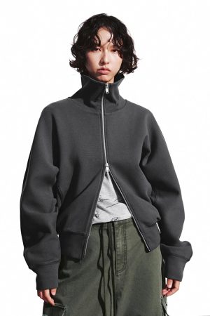 Stand Collar Full Zip Bomber Jackets