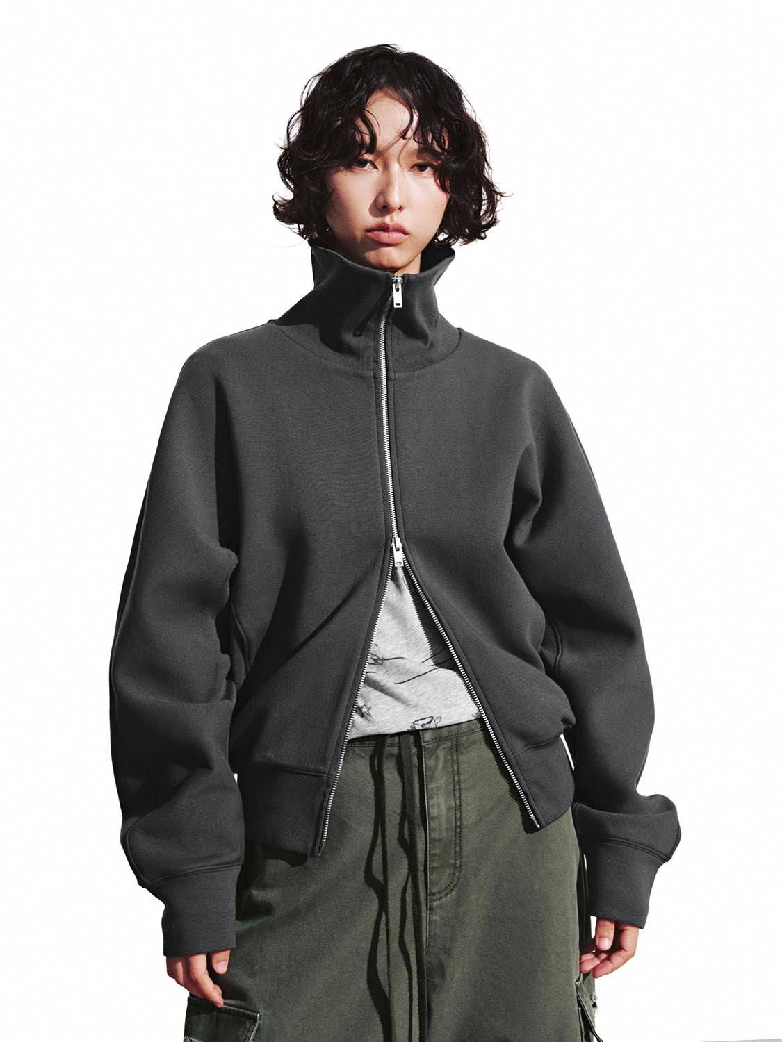 Stand Collar Full Zip Bomber Jackets