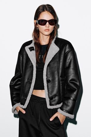 Faux Leather Button Up Jackets