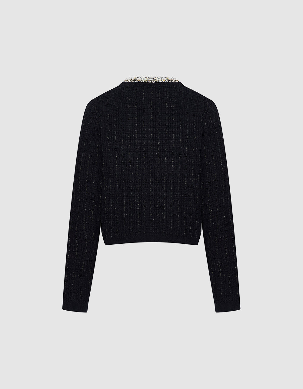 Faux Pearl Decor Tweed Knitted Cardigan - Image 8